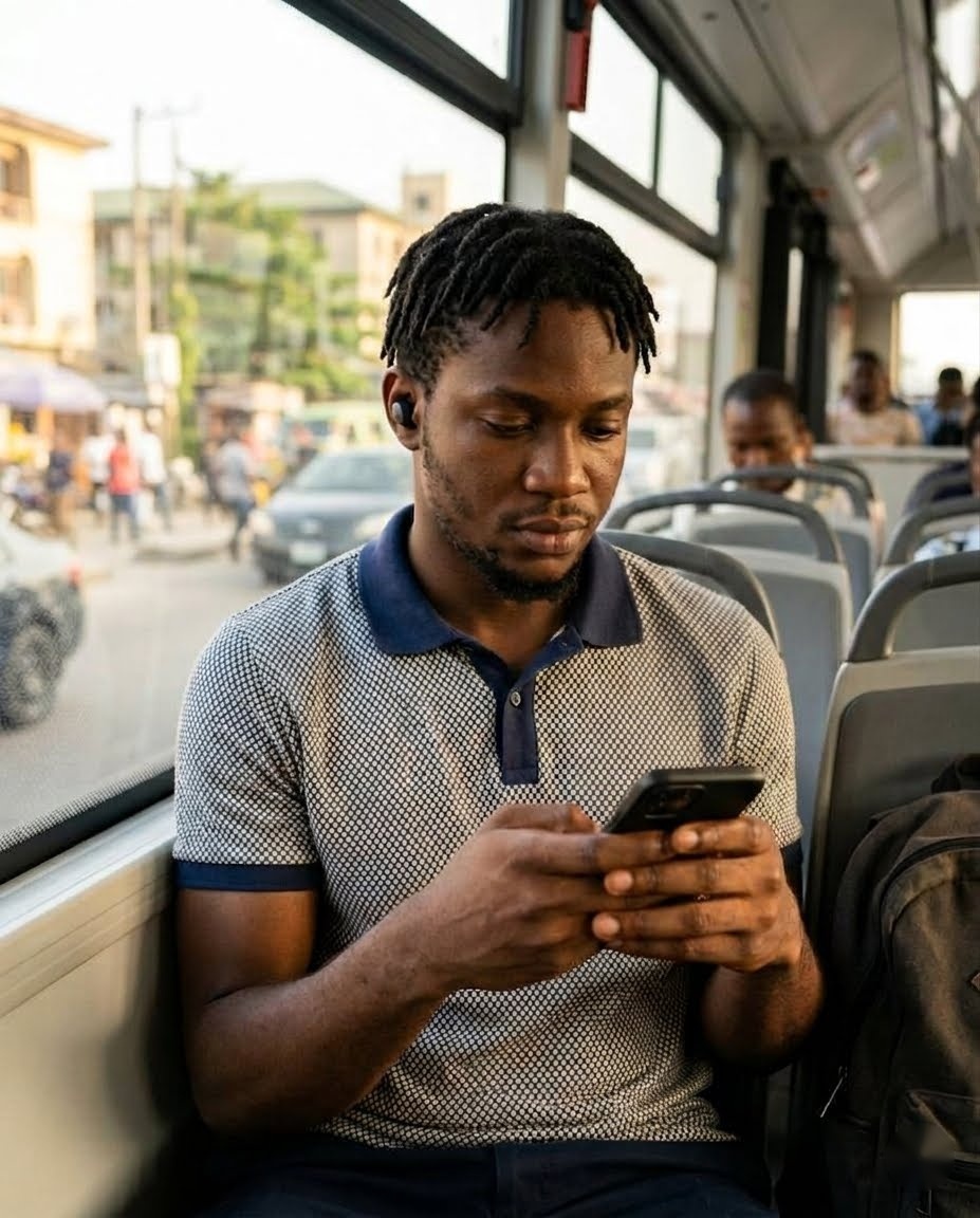 An IELTS learner using AcmeLearn on a mobile phone